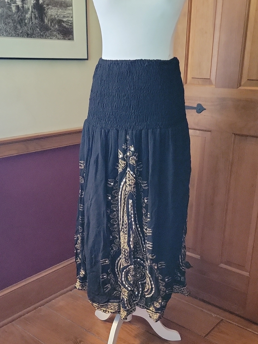 Boho Beaded Convertible Strapless Festival Dress Smocked Top Skirt